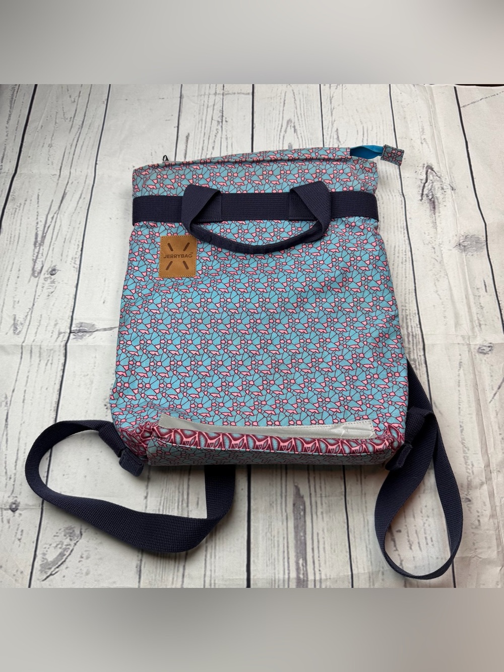 Jerrybag Blue Pink Geometric Canvas Standard Backpack Tote Bag Hiking Travel